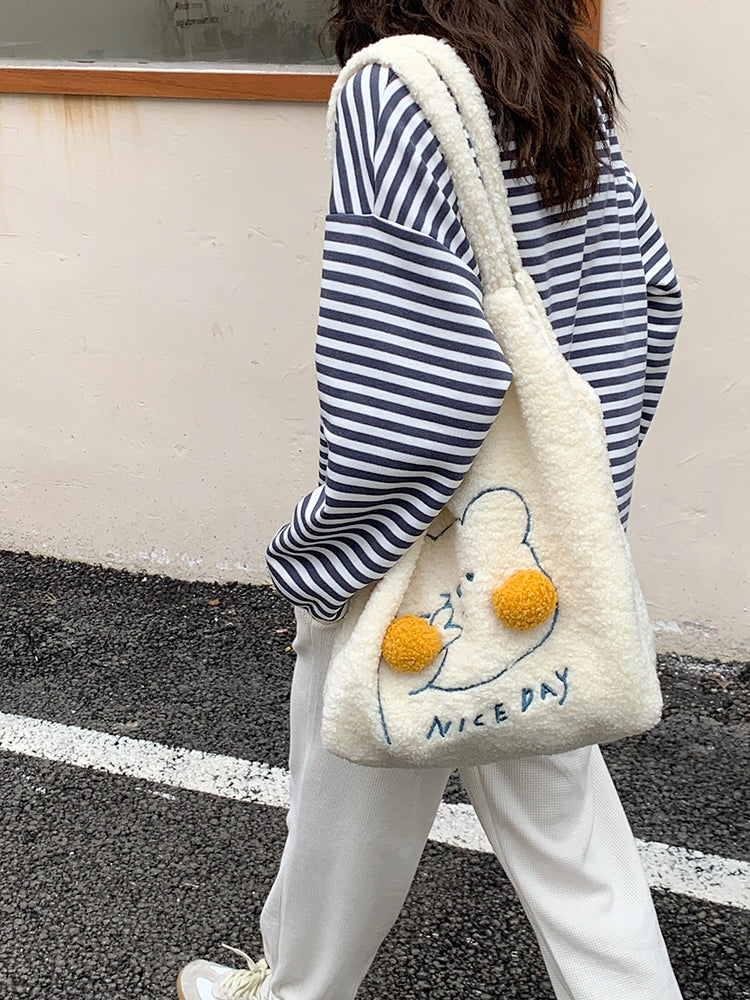 Cute Bunny Blush Pom Pom Borsa tote in peluche