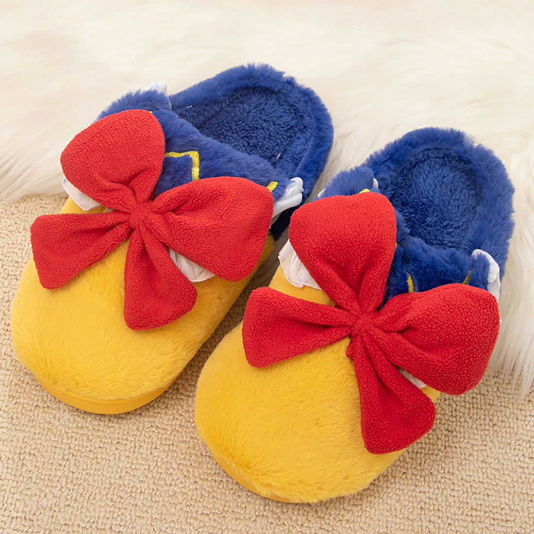 Fuzzy Bowknot Cotton Slipper