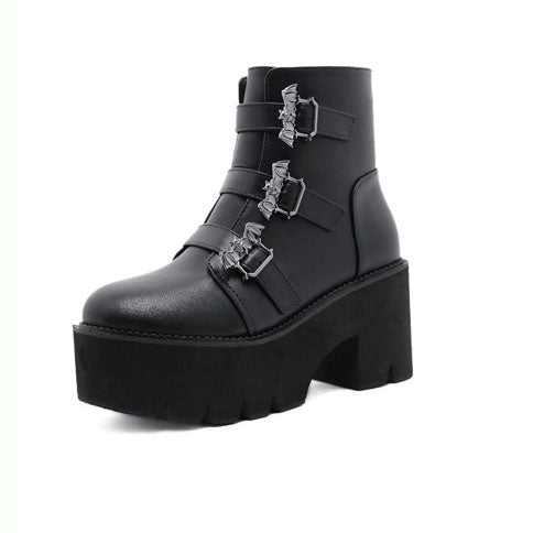 Gothic Bat Triple Buckles Platform Boots