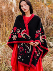 Ethnic style wool shawl, women's autumn and winter cape blanket, oversized scarf, thickened warmth, shawl split shawl