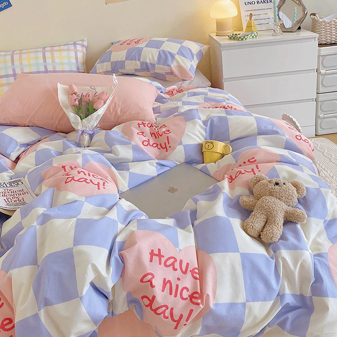 Love Heart Checker Bedding Set