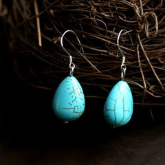 Original Handmade Turquoise Earrings National Style Silver Hook Earrings Fashion Personality Earrings Retro Palace Water Drop Earrings