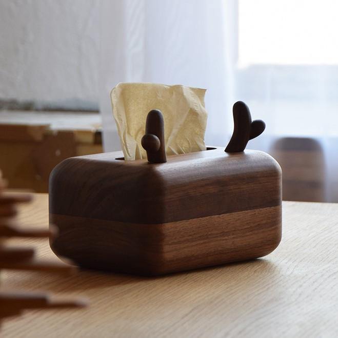 Copertura della scatola del fazzoletto di corno Decorazione domestica fatta a mano in legno