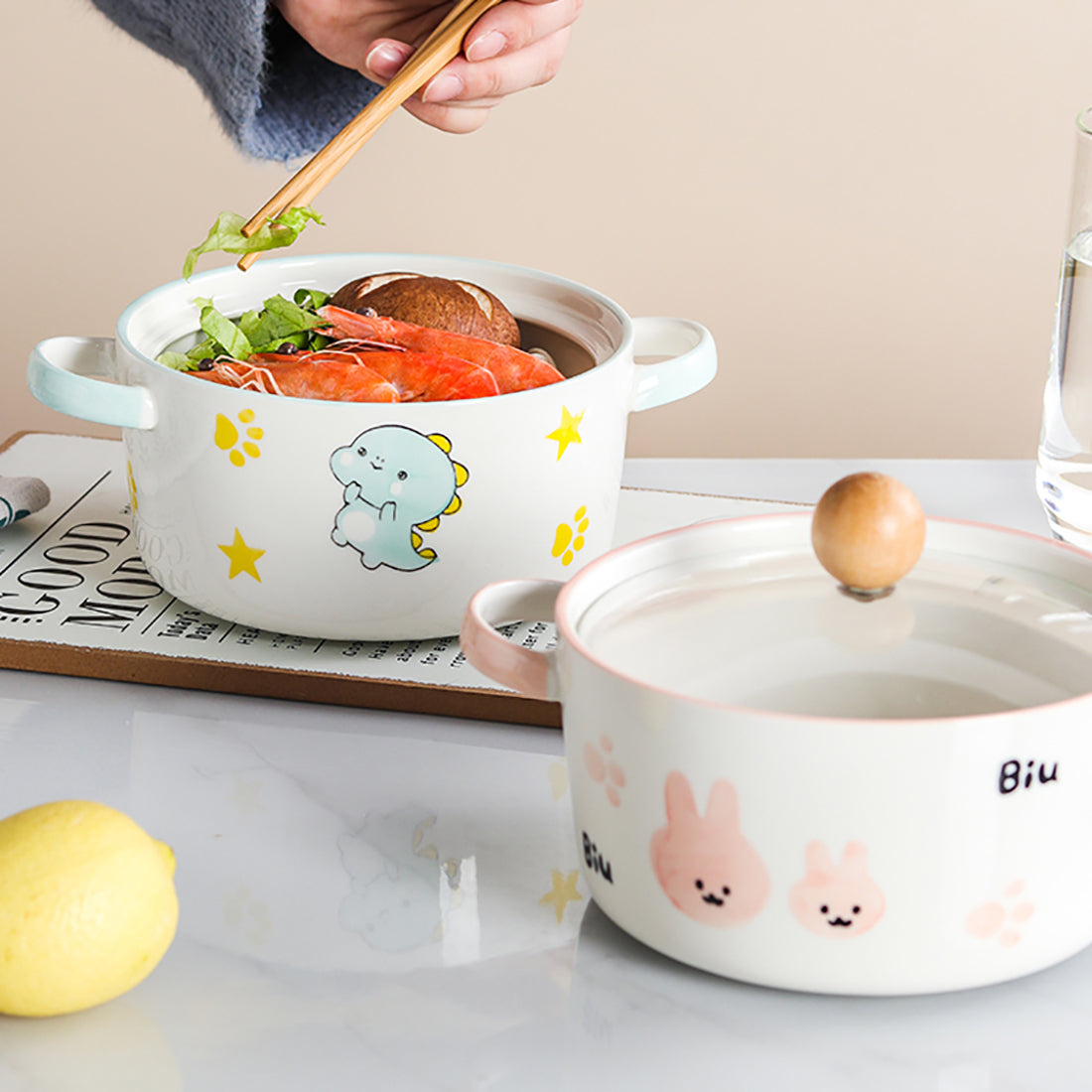 Cute Bunny Dinosaur Love Heart Ceramic Bowl With Lip