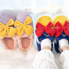 Fuzzy Bowknot Cotton Slipper