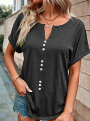 Women's T-Shirts V-Neck Button Short-Sleeved T-Shirt