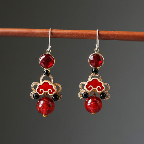 Red Cheongsam Antique national style earrings