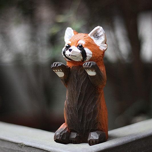 Figurines de panda rouge sculptées à la main en bois peint