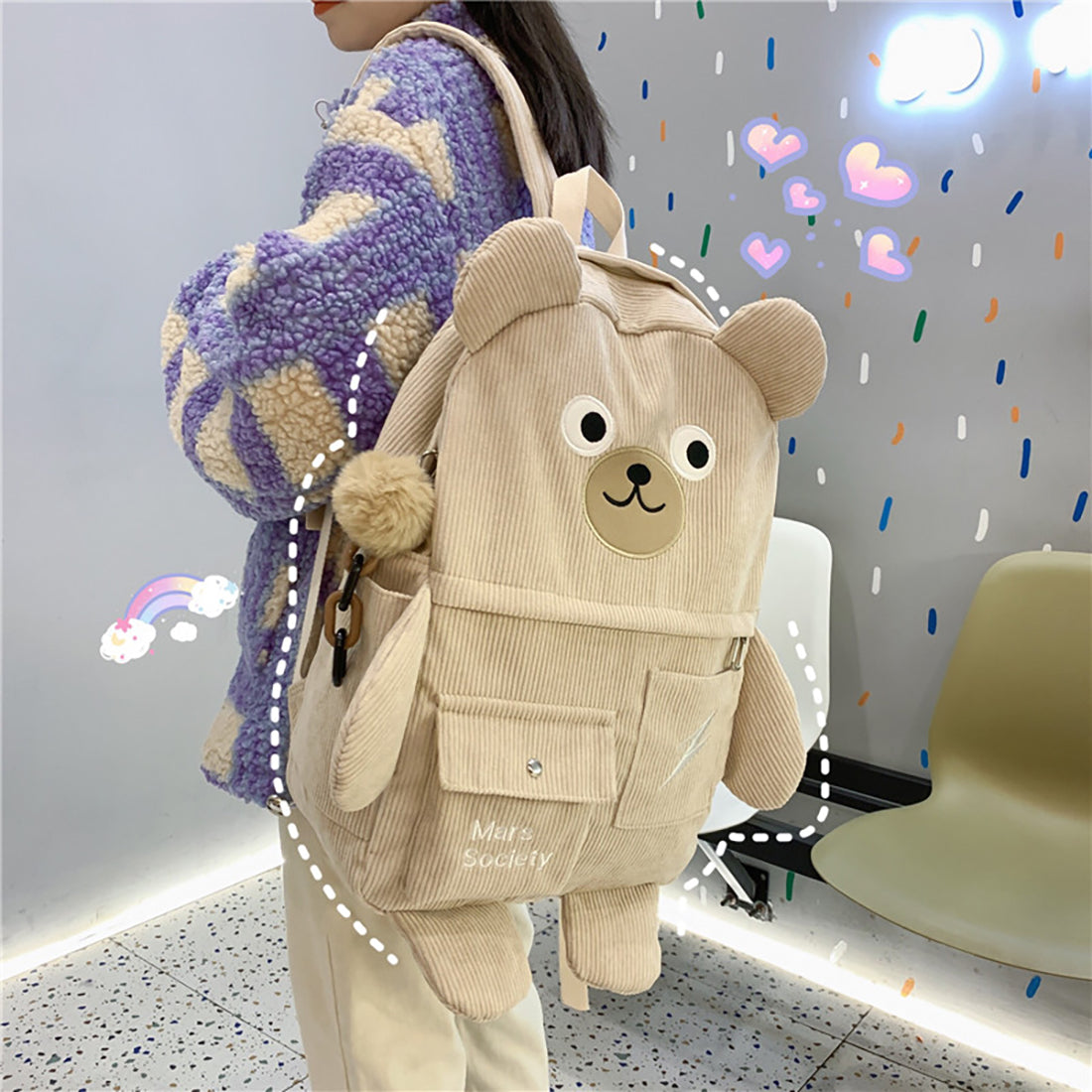 Corduroy Cute Bear Backpack