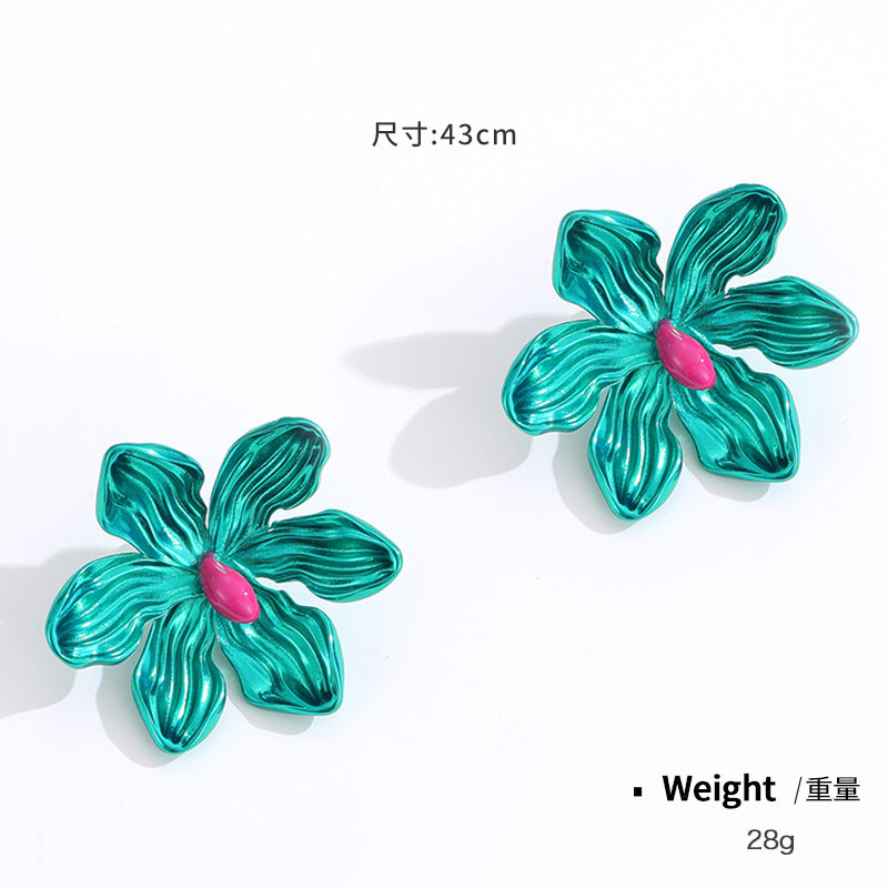 Metal flower bow Barbie pink stud earrings women's fashion personality earrings