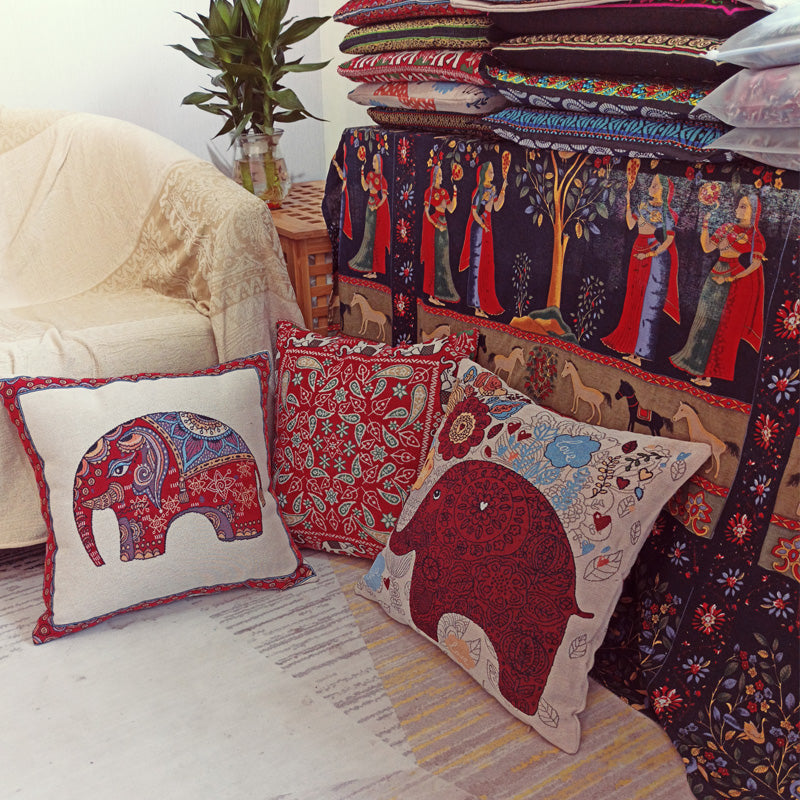 Ethnic style elephant pillowcase double-sided embroidered pillowcase sofa cushion