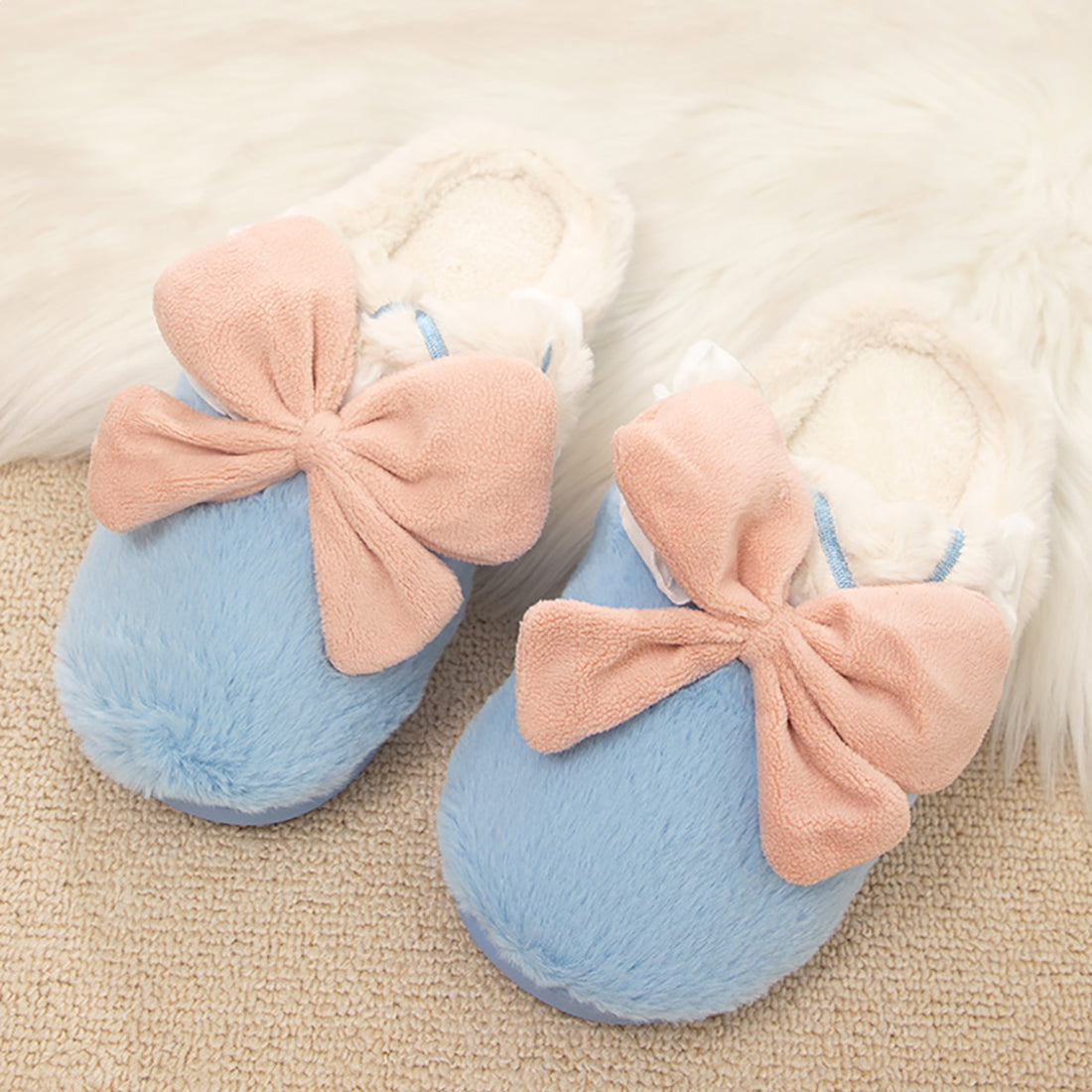 Fuzzy Bowknot Cotton Slipper