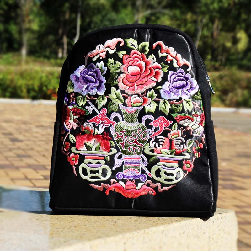 Nuevo estilo nacional mochila bordada retro bordada de moda bolso de mujer mochila de viaje mochila de lona