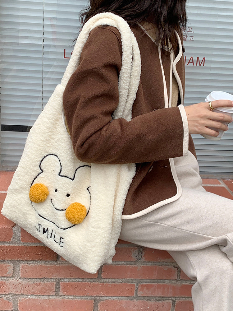 Cute Bunny Blush Pom Pom Plush Tote Bag