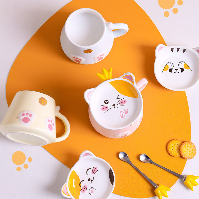 Tasse de petit-déjeuner chat mignon avec couvercle