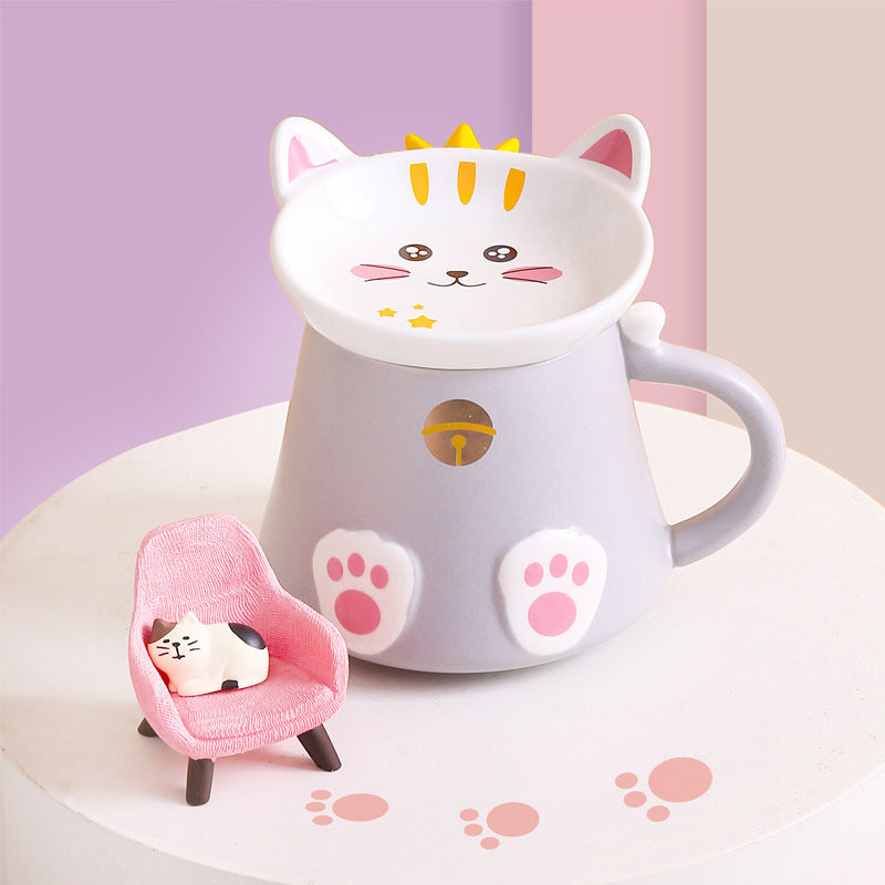 Tasse de petit-déjeuner chat mignon avec couvercle