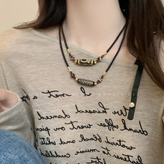 Ethnic style Tibetan style nine-eyed dzi necklace women's niche design emotional couple accessories new Chinese vintage sweater chain