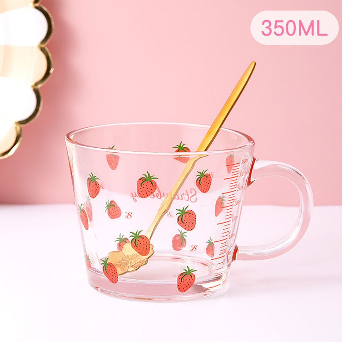 Cute Strawberry Rabbit Glass Cup with Spoon