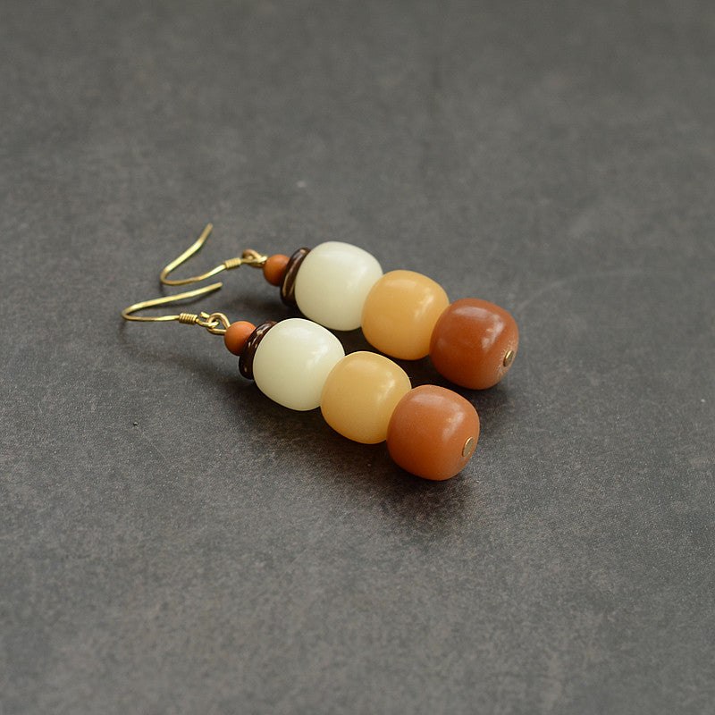 Natural Bodhi root personality gradient color stud earrings simple earrings ethnic style 925 silver hook earrings