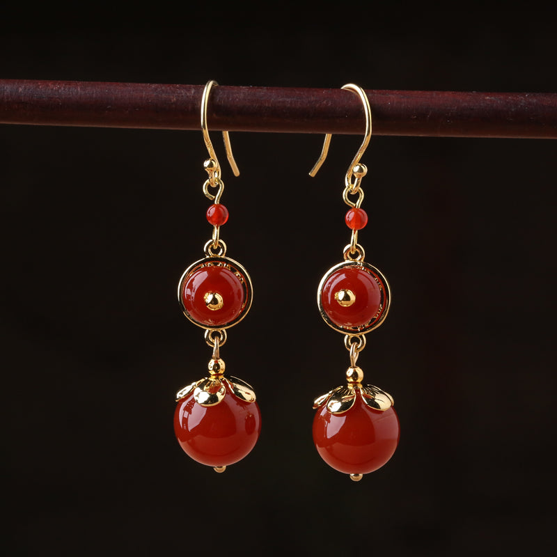 Red Agate Vintage Tibetan Earrings