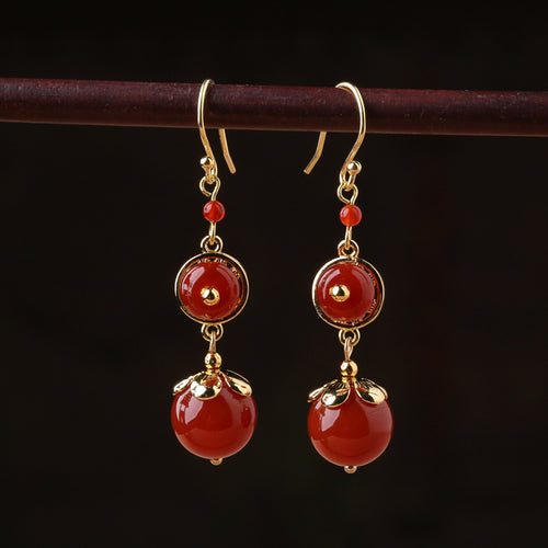 Red Agate Vintage Tibetan Earrings