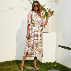 Long skirt seaside resort print dress