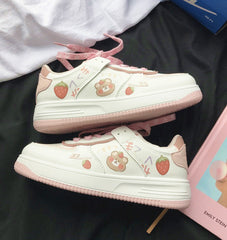 Cute Preppy Shoes Aesthetic Strawberry Bear Girls Sneakers