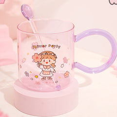 Cute Cartoon Girl Flower Party Coupe en verre avec cuillère