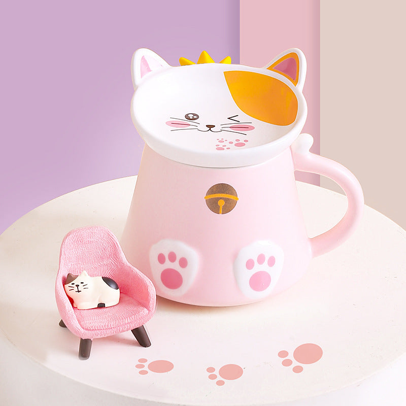 Tasse de petit-déjeuner chat mignon avec couvercle