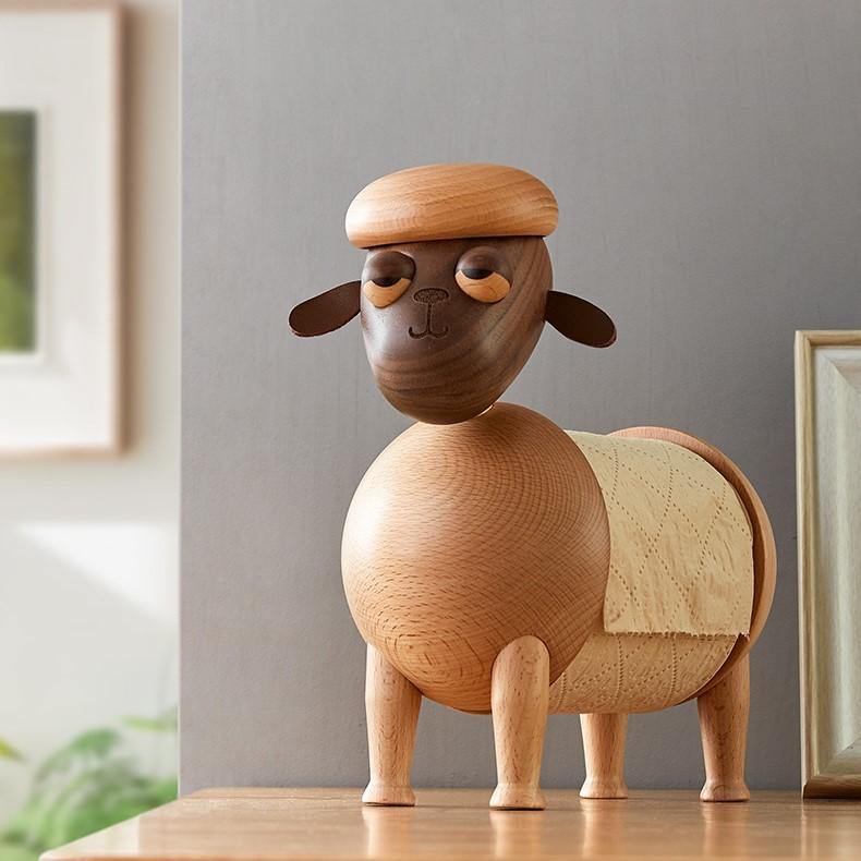 Porte-mouchoirs Little Sheep Décoration d'intérieur en bois faite à la main