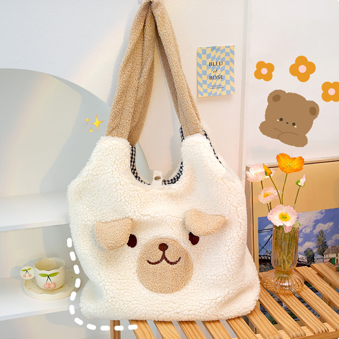 Sac fourre-tout en peluche Animal Bear Faces