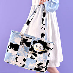 Cow Pattern Block Tote Bag