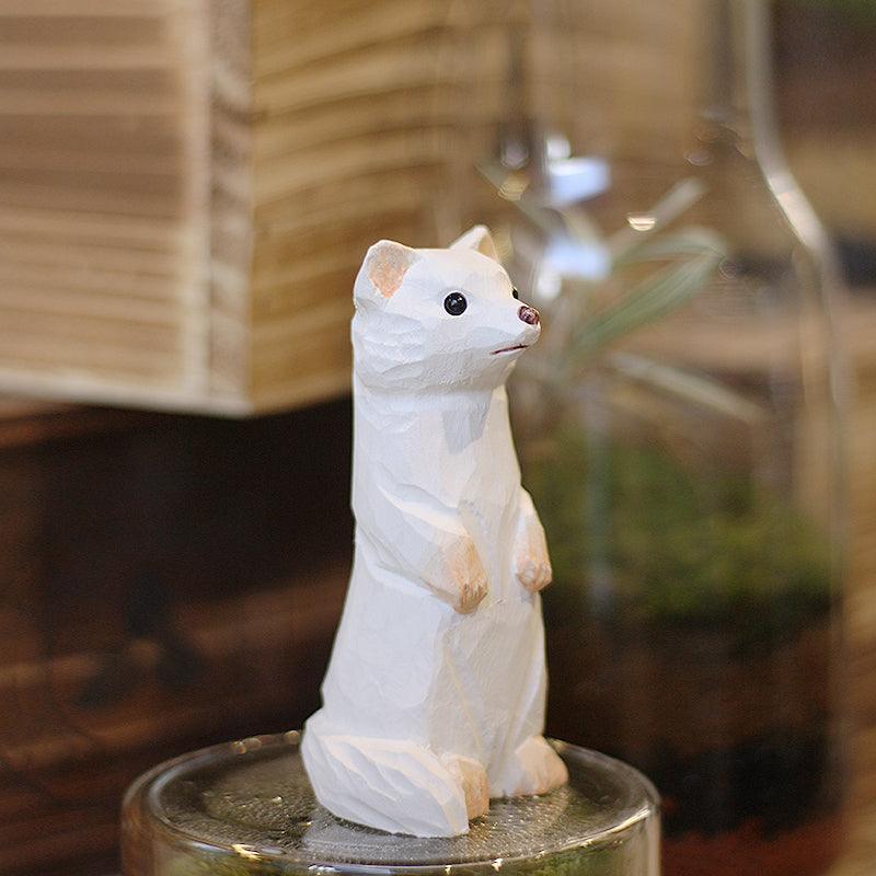 Stoat Figurines Hand Carved Painted Wooden