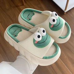 Cute Cartoon Frog Casual Linen Slipper