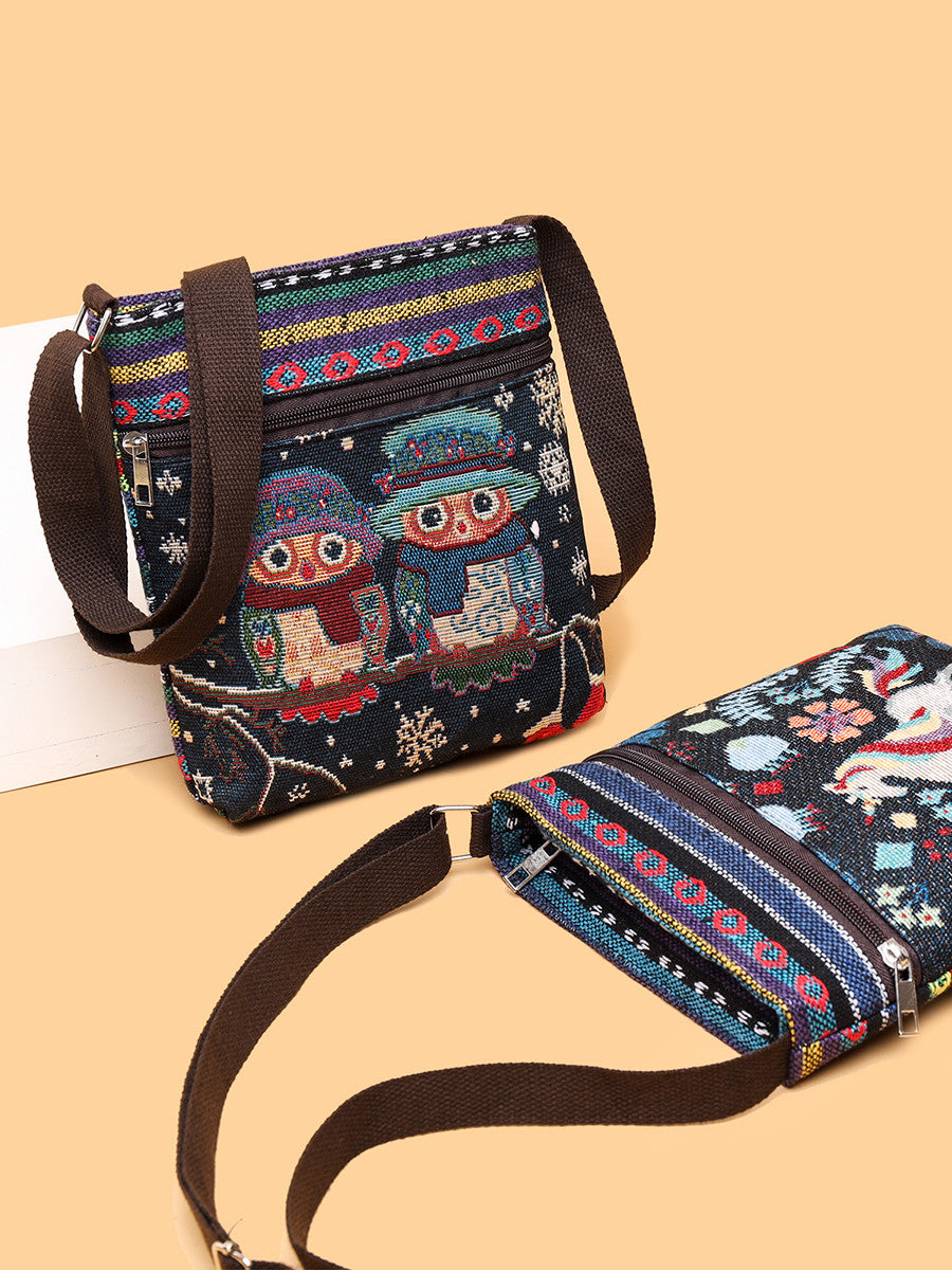 Women's Crossbody Shoulder Bag Canvas Bag Thai Ethnic Style Embroidery Cute Fashion Lady's Mobile Phone Bag Shoulder Bag