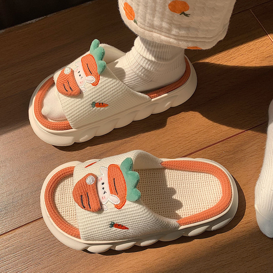 Lovely Rabbit and Carrot Linen Sandals