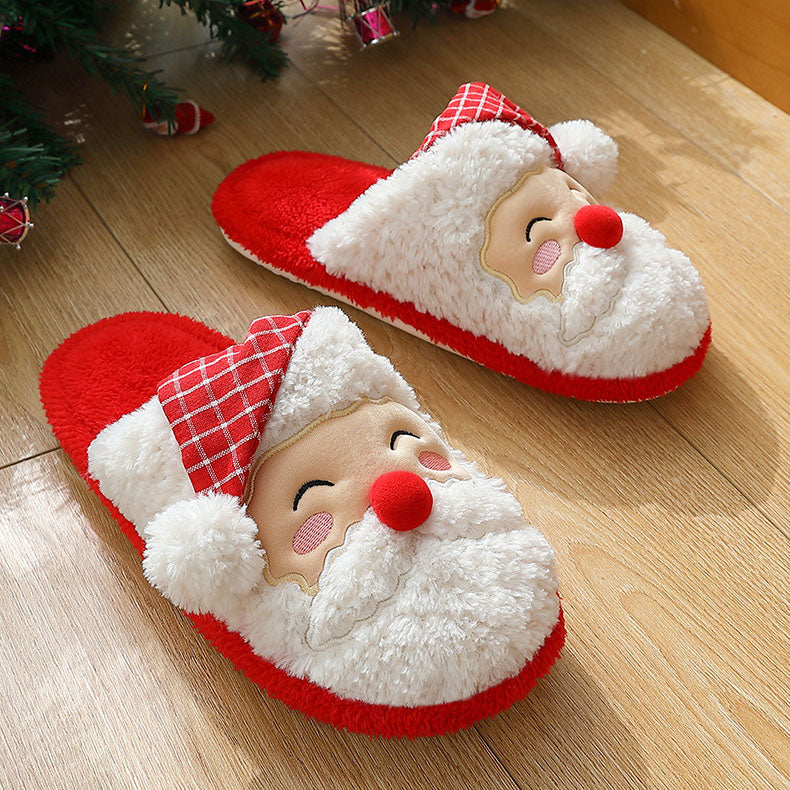 Lindas pantuflas navideñas de felpa de Papá Noel