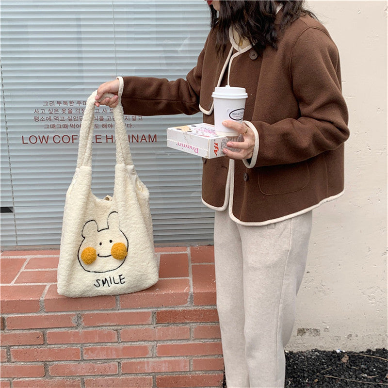 Cute Bunny Blush Pom Pom Plush Tote Bag