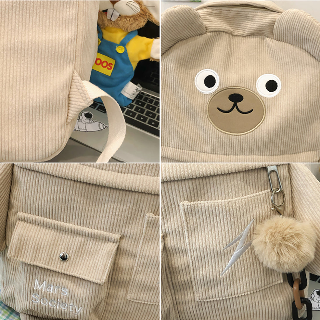 Corduroy Cute Bear Backpack