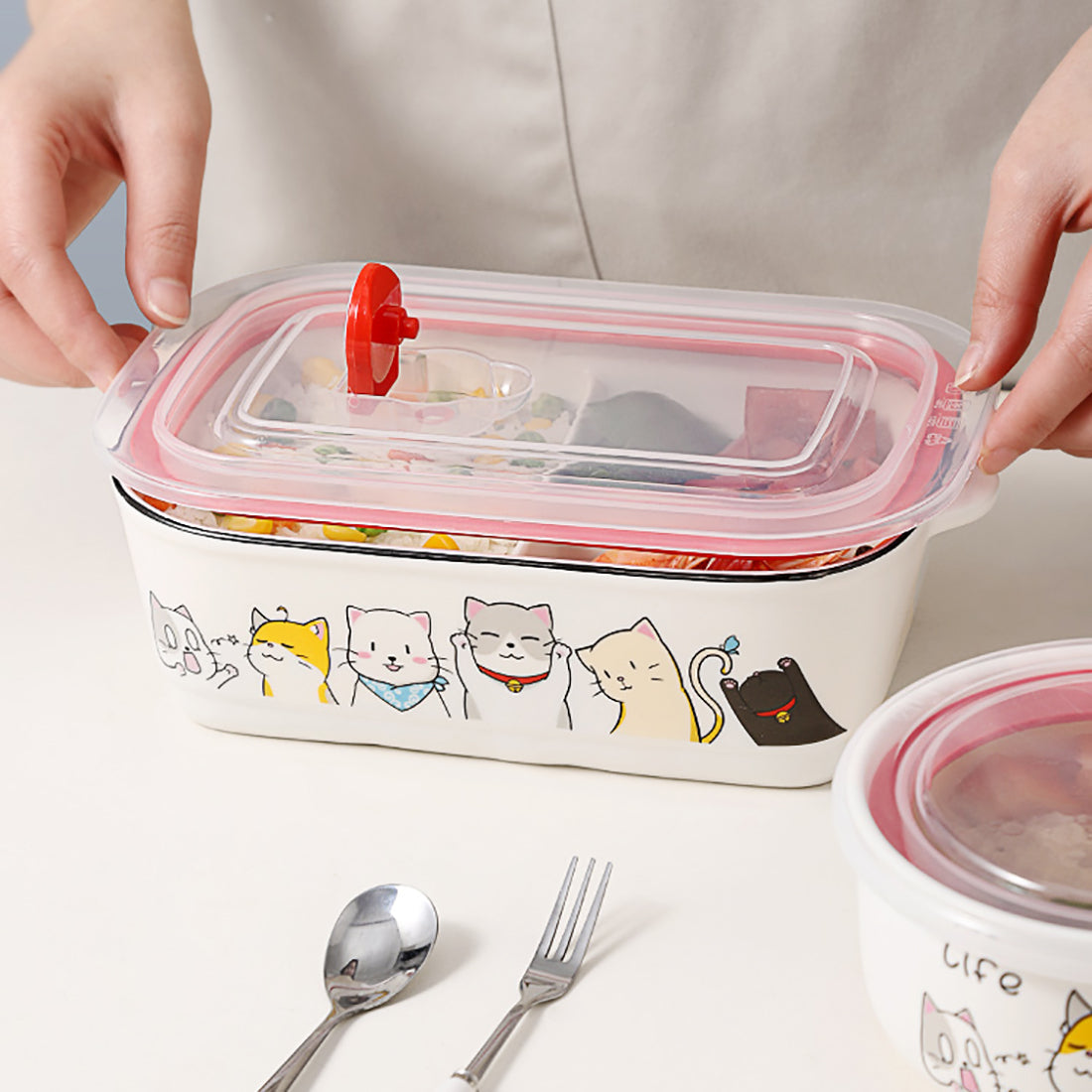 Cartoon-Katzen-Thema-Keramik-Lunchbox