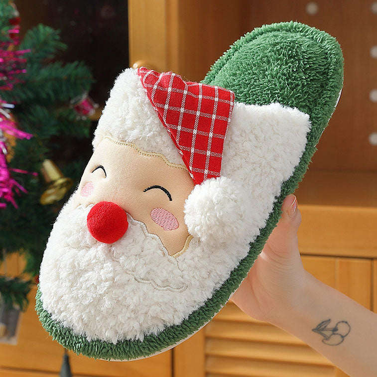 Lindas pantuflas navideñas de felpa de Papá Noel