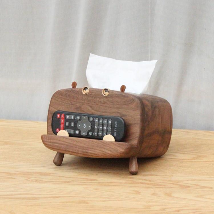 Housse de boîte à mouchoirs avec support de téléphone Décoration hippopotame en bois faite à la main