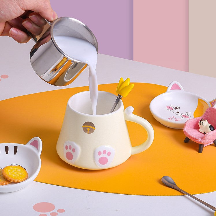 Tasse de petit-déjeuner chat mignon avec couvercle