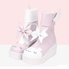 Angel Wings Bow Two-Tone Boots