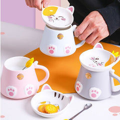 Tasse de petit-déjeuner chat mignon avec couvercle