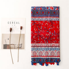 Ethnic Style Soft Cotton Hemp Handle Scarf Red Blue Small Broken Flower Decoration Sunscreen Shawl Silk Scarf Woman