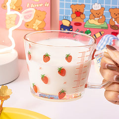 Cute Strawberry Rabbit Glass Cup with Spoon