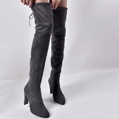 Overknee-Stiefel aus klobigem Wildleder mit elastischem Reißverschluss und spitzer Zehenpartie für Damen