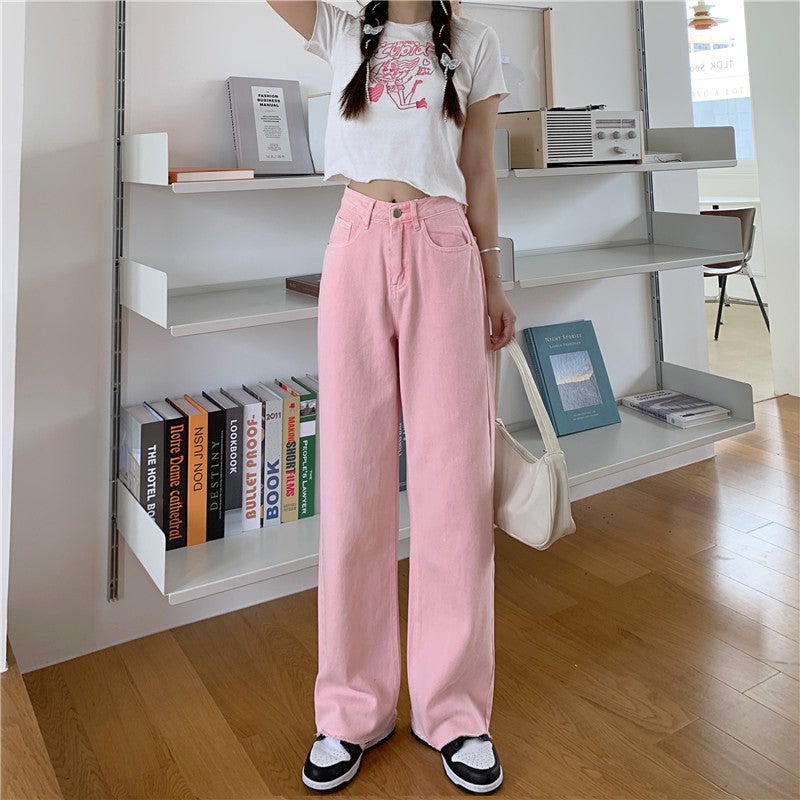 Pantalones anchos con bordado de melocotón rosa