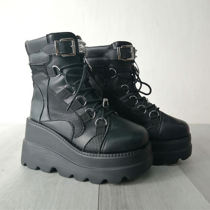 Womens Punk Lace-Up Platform Boots